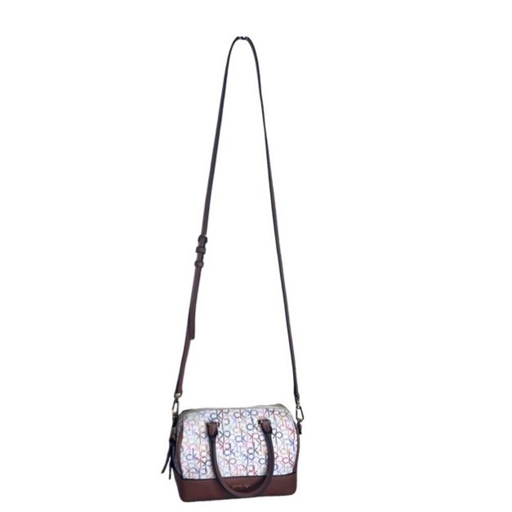 Calvin Klein Logo Print Brown/Multicolor Zip Crossbody Bag Detachable Strap